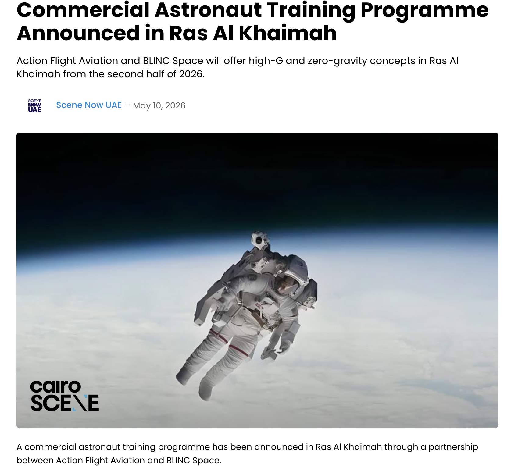 Commercial Astronaut Training Programme Announced in Ras Al Khaimah