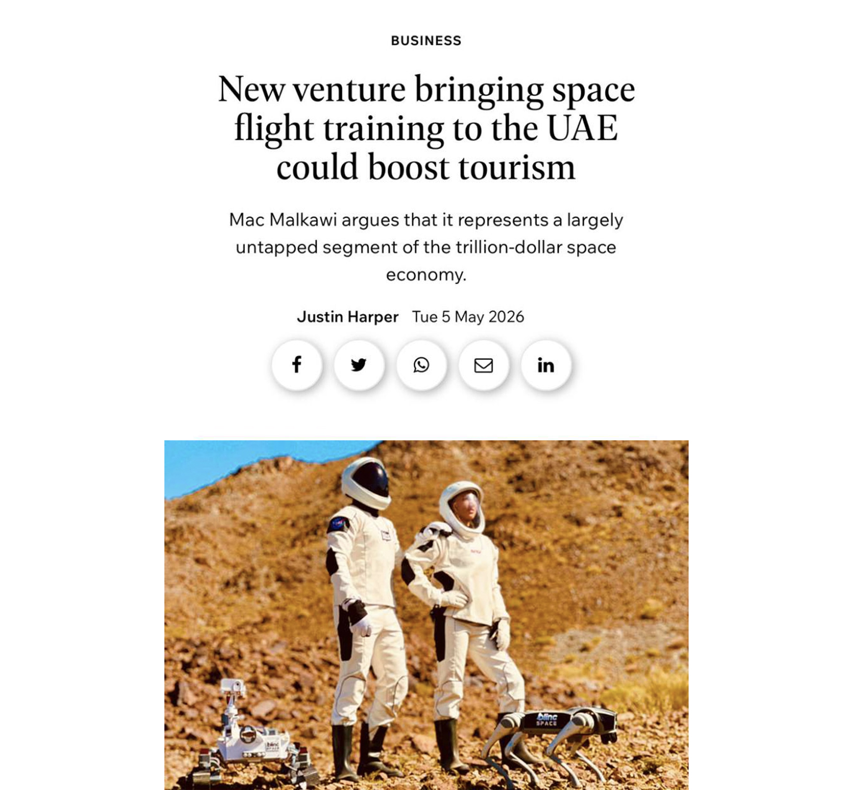 New venture bringing space flight training to the UAE could boost tourism